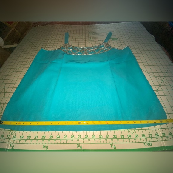 Turquoise/aqua formal 3 pc set, with silver geometric beading design, NWT, Sz 1X - Picture 11 of 16